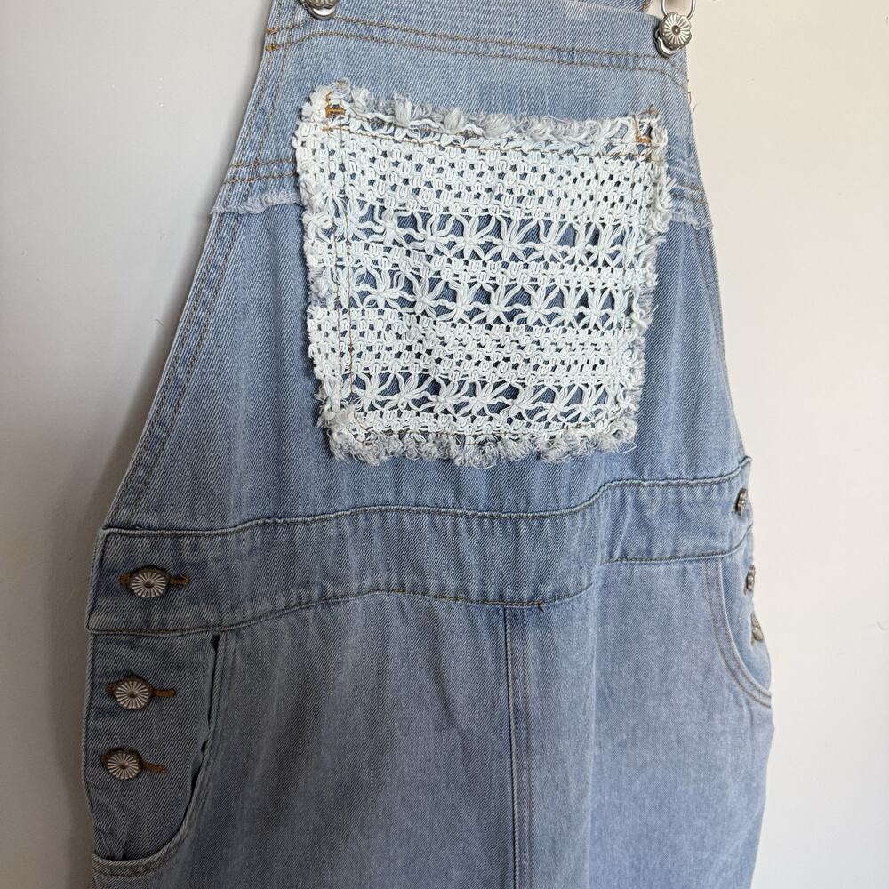 POL Womens Lace Patchwork Wide Leg Denim Overalls Small Cottagecore Bohemian - Picture 4 of 11